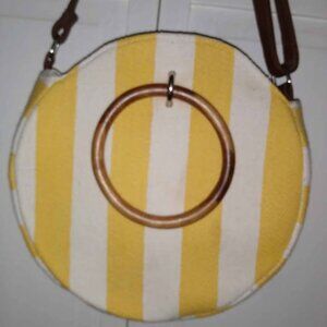 Yellow, Natural Striped Canvas Round Bag